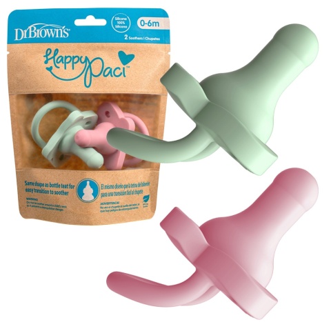 Dr Browns Smoczek uspokajający okrągły silikon gryzak 0+ 2pak róż zieleń