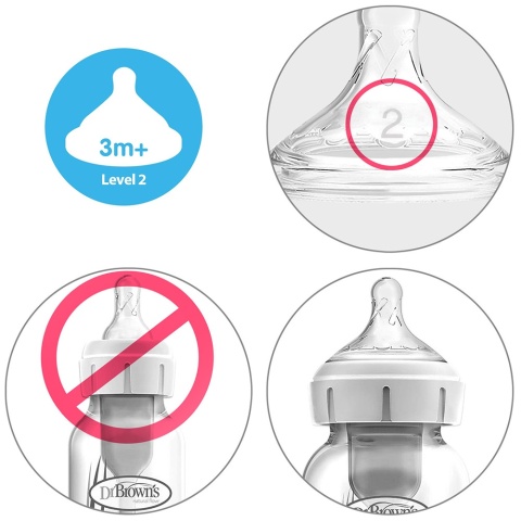 Smoczek do butelki Dr Browns Options+ szeroki średni przepływ 3+ 2pak