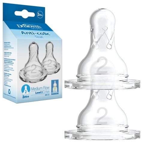 Smoczek do butelki Dr Browns Standard wąski średni przepływ 3+ 2pak