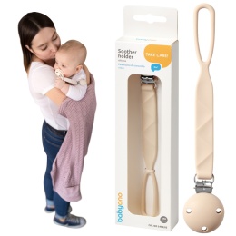 Zawieszka do smoczka BabyOno tasiemka silikonowa z klipsem i uchem beżowa