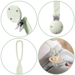 Zawieszka do smoczka BabyOno tasiemka silikonowa z klipsem i uchem zielona