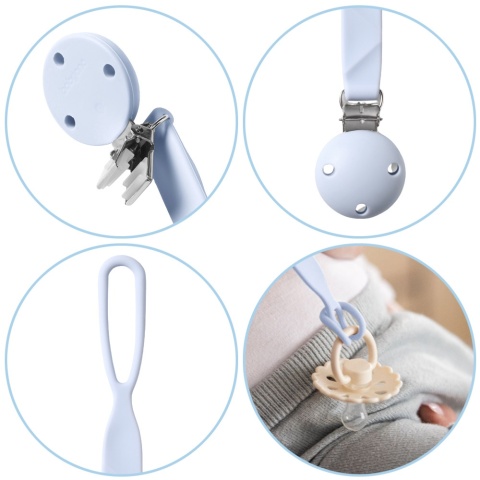 Zawieszka do smoczka BabyOno tasiemka silikonowa z klipsem i uchem błękitna