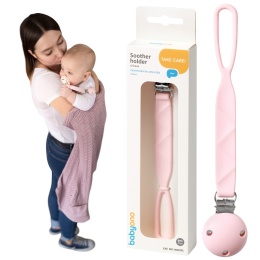 Zawieszka do smoczka BabyOno tasiemka silikonowa z klipsem i uchem różowa