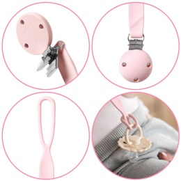 Zawieszka do smoczka BabyOno tasiemka silikonowa z klipsem i uchem różowa