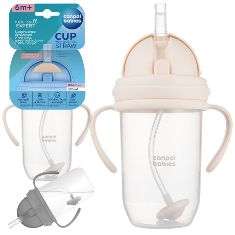 Bidon dla dzieci Canpol składana słomka z odważnikiem 270 ml 6+ kremowy
