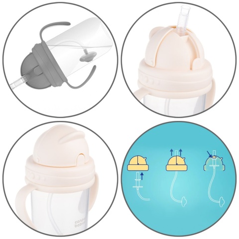 Bidon dla dzieci Canpol składana słomka z odważnikiem 270 ml 6+ kremowy