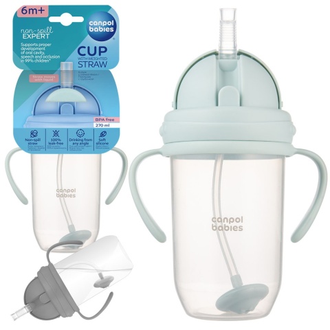 Bidon dla dzieci Canpol składana słomka z odważnikiem 270 ml 6+ miętowy