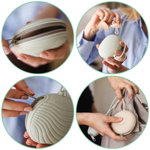 Etui na smoczek BabyOno pojemnik silikonowy zamykany na suwak zielony