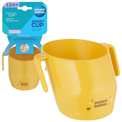 Kubek do nauki picia z uchwytami sprytny krzywy otwary Canpol 12+ żółty