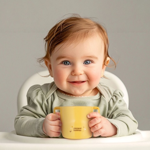 Kubek do nauki picia z uchwytami sprytny krzywy otwary Canpol 12+ żółty