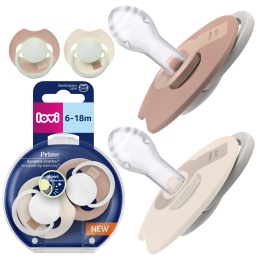 Smoczek LOVI Prime uspokajający symetryczny 6+ 2pak ivory blush świeci