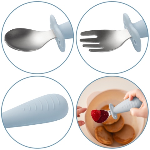 Sztućce dla dzieci ergonomiczne ze stali nierdzewnej Babyono niebieskie 12+