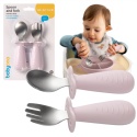 Sztućce dla dzieci ergonomiczne ze stali nierdzewnej Babyono różowe 12+