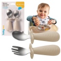 Sztućce dla dzieci ergonomiczne ze stali nierdzewnej Babyono beżowe 12+