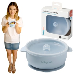Talerzyk z przyssawką BabyOno silikonowa miseczka z przykrywką niebieska 6+