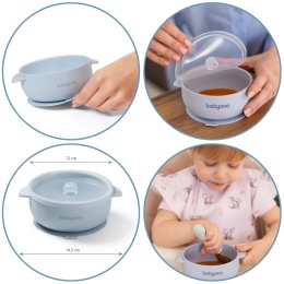 Talerzyk z przyssawką BabyOno silikonowa miseczka z przykrywką niebieska 6+