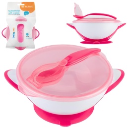 Talerzyk z przyssawką Babyono miseczka z łyżeczką do karmienia różowy