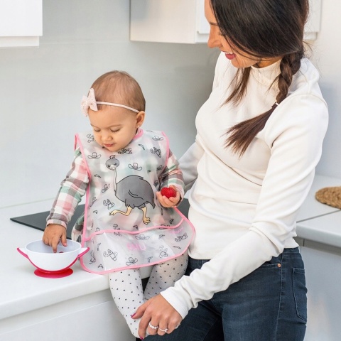 Talerzyk z przyssawką Babyono miseczka z łyżeczką do karmienia różowy