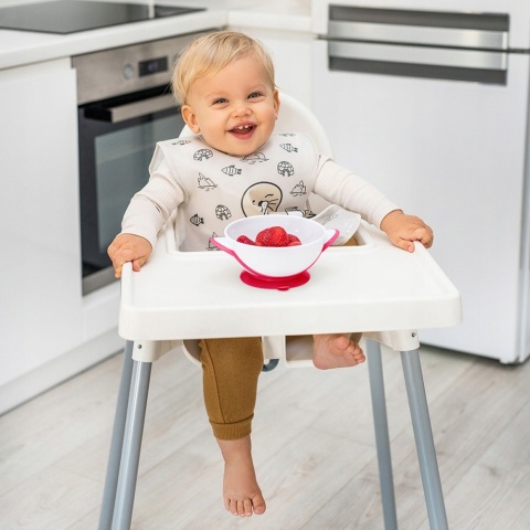 Talerzyk z przyssawką Babyono miseczka z łyżeczką do karmienia różowy