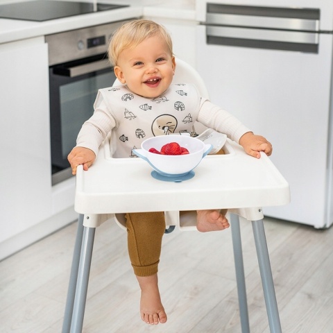 Talerzyk z przyssawką Babyono miseczka z łyżeczką do karmienia niebieski