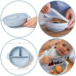 Talerzyk z przyssawką Babyono silikonowy z przykrywką do nauki niebieski 6+