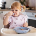 Talerzyk z przyssawką Babyono silikonowy z przykrywką do nauki niebieski 6+