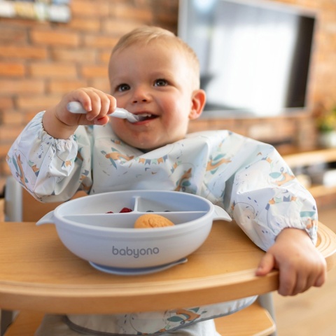 Talerzyk z przyssawką Babyono silikonowy z przykrywką do nauki niebieski 6+