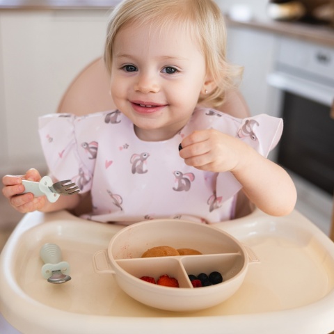 Talerzyk z przyssawką Babyono silikonowy z przykrywką do nauki beżowy 6+