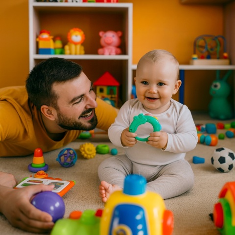 Grzechotka sensoryczna Akuku zabawka dla niemowląt z wypustkami krokodyl
