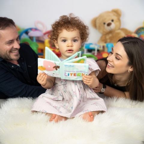 Książeczka sensoryczna Akuku edukacyjna miękka do wody literki owoce