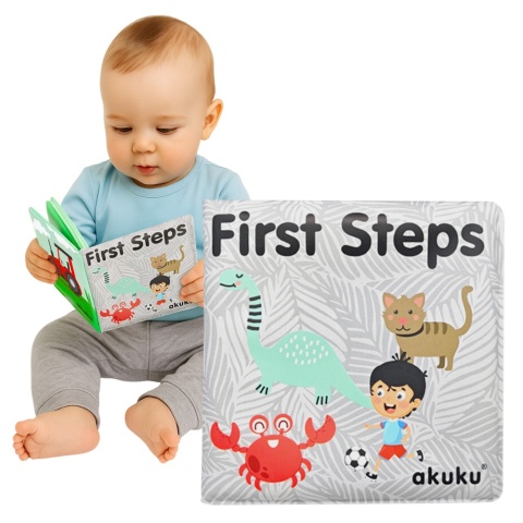 Książeczka sensoryczna Akuku edukacyjna piszcząca do wody Pierwsze kroczki