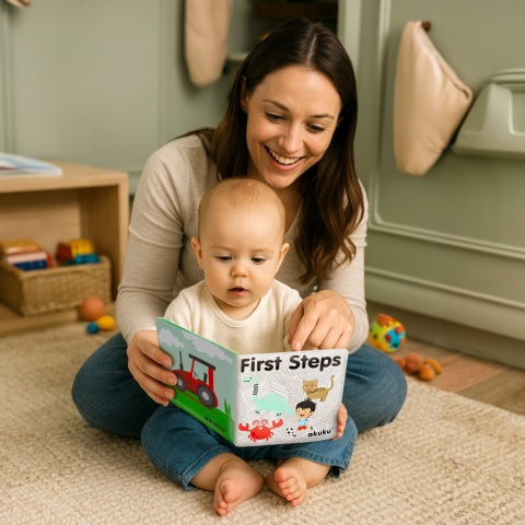 Książeczka sensoryczna Akuku edukacyjna piszcząca do wody Pierwsze kroczki
