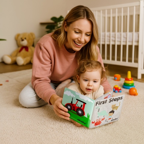 Książeczka sensoryczna Akuku edukacyjna piszcząca do wody Pierwsze kroczki