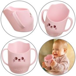 Kubek do nauki picia z uchwytami krzywy pochyły otwarty Akuku 150 ml różowy