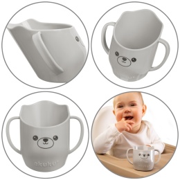 Kubek do nauki picia z uchwytami krzywy pochyły otwarty Akuku 150 ml szary