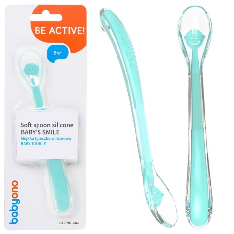 Łyżeczka dla niemowląt do karmienia Babyono miękka silikonowa niebieska
