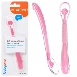 Łyżeczka dla niemowląt do karmienia Babyono miękka silikonowa różowa