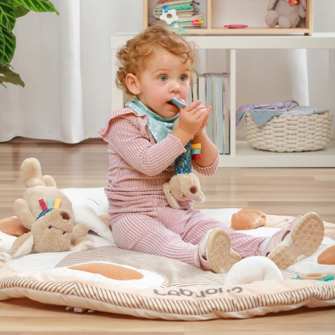 Pluszak przytulanka grzechotka Babyono sensoryczna z gryzakiem Dog Willy