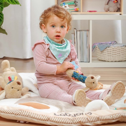 Pluszak przytulanka grzechotka Babyono sensoryczna z gryzakiem Dog Willy