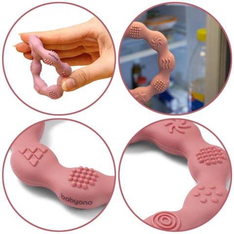 Gryzak sensoryczny BabyOno silikonowy na ząbkowanie do chłodzenia różowy
