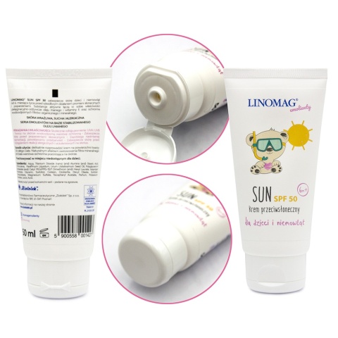 Krem z filtrem SPF50 50 dla dzieci Linomag witamina E olej lniany 6m+ 50ml