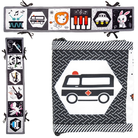 Książeczka sensoryczna kontrastowa Bocioland szeleści osłona do łóżeczka