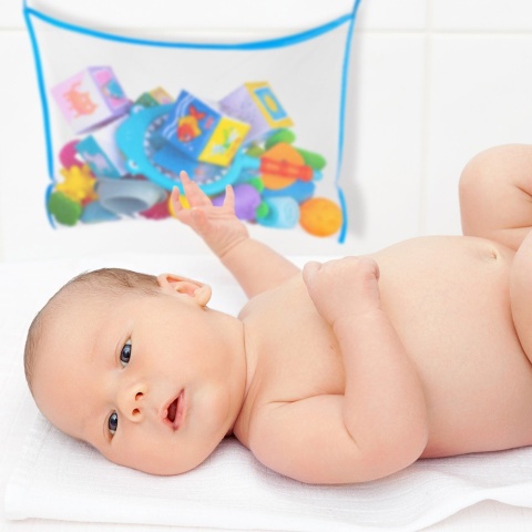 Organizer na zabawki kąpielowe Bocioland do łazienki na przyssawki 35x44 cm