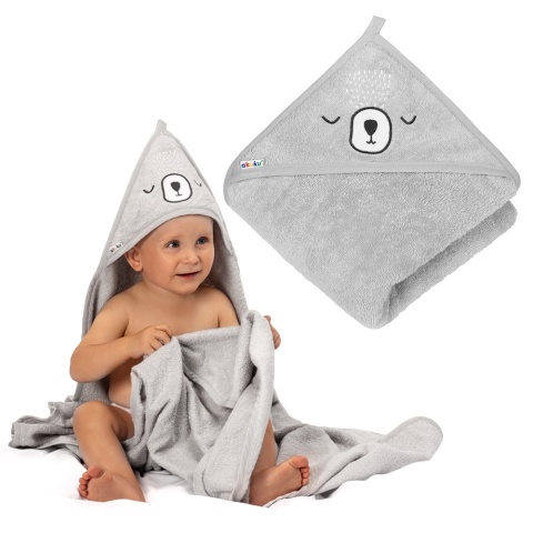 Ręcznik kąpielowy z kapturem Akuku okrycie kąpielowe bawełna 100x100 miś
