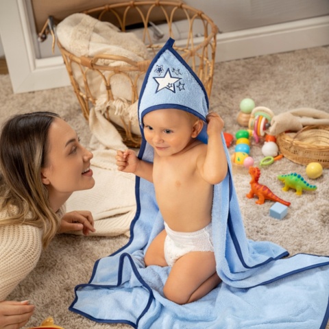 Ręcznik kąpielowy z kapturem Akuku okrycie kąpielowe bawełna 100x100 niebo