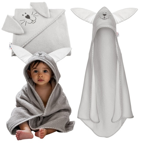 Ręcznik kąpielowy z kapturem Bocioland okrycie kąpielowe 80x80 szary zając