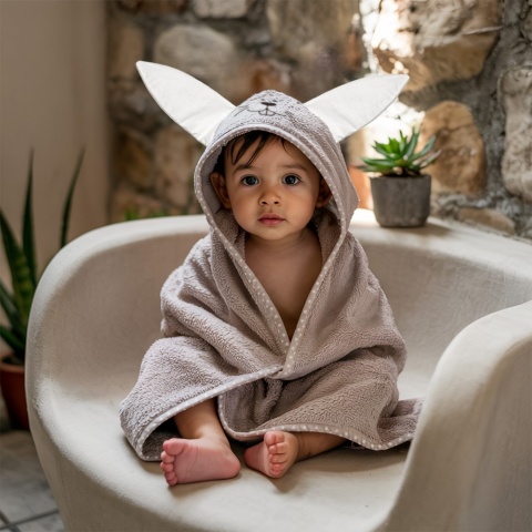 Ręcznik kąpielowy z kapturem Bocioland okrycie kąpielowe 80x80 szary zając