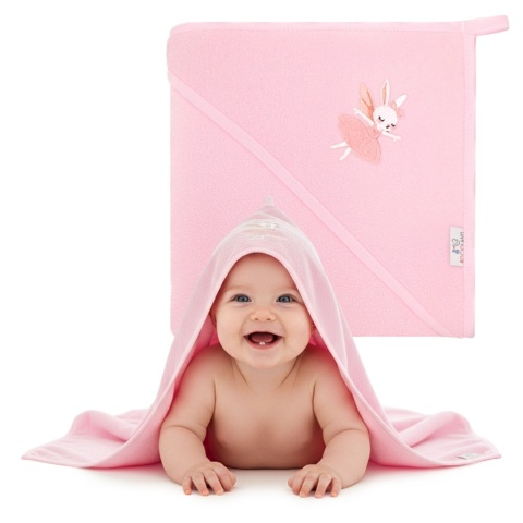 Ręcznik kąpielowy z kapturem Bocioland okrycie różowy króliczek 100x100