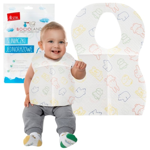 Śliniak jednorazowy z kieszonką Bocioland zapinany na rzep miękki 10 szt
