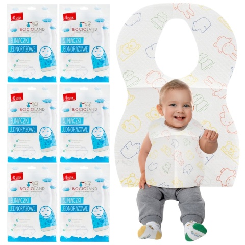 Śliniak jednorazowy z kieszonką Bocioland zapinany na rzep miękki 6x10 szt